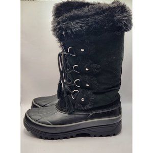 Women's Khombu Size 7 Black Leather Boots All Weather Lace Up Rubber Bottoms EUC